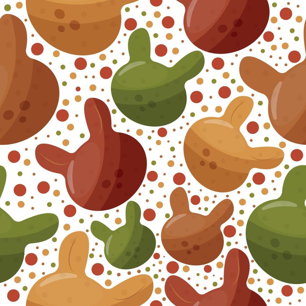 seamless pattern with dry cat food pellets in the shape of a rabbit, which means it's a rabbit-flavored food, for a variety of design, polyraffy or packaging vector