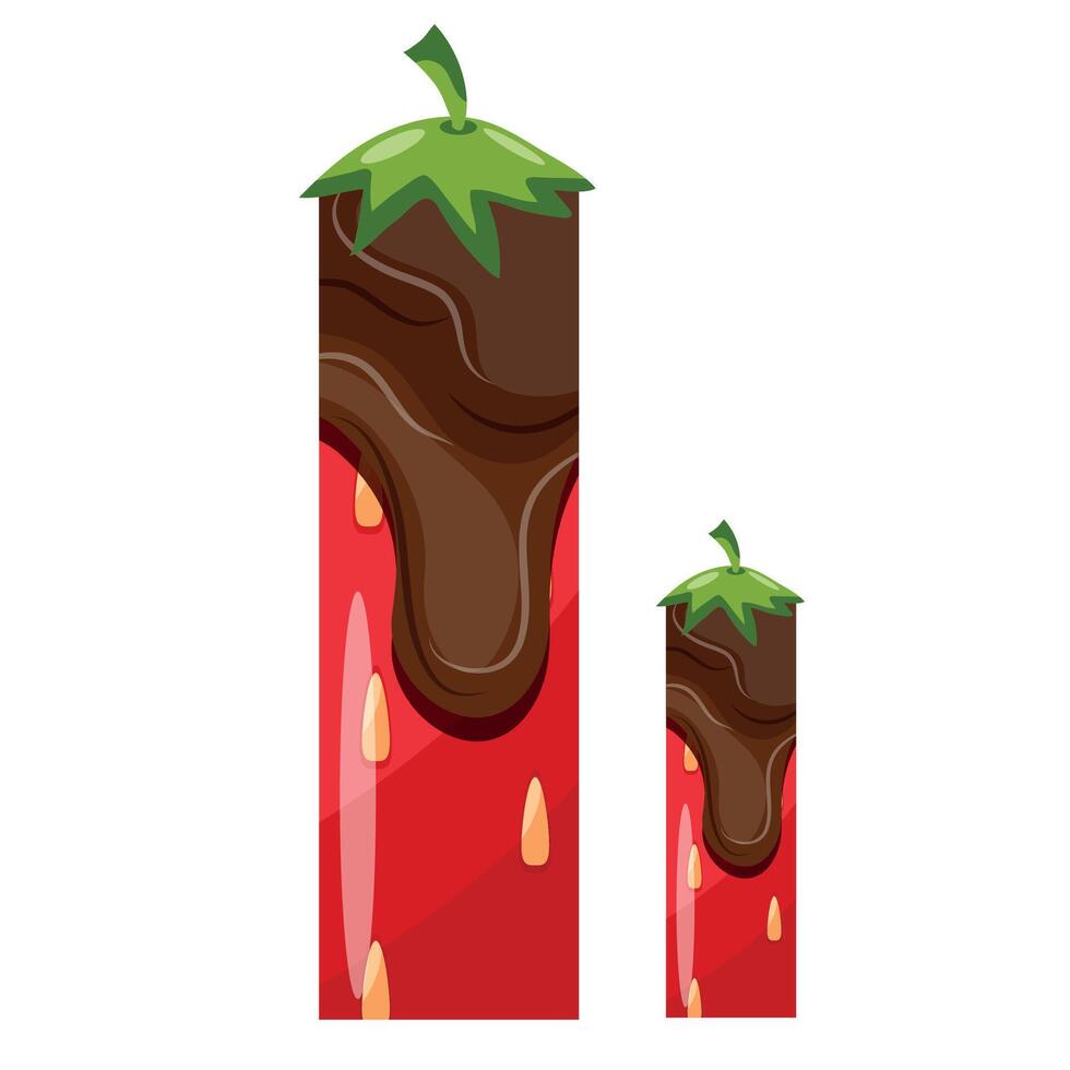 alphabet with strawberry design with melted dark chocolate namely letter I design for designs, posters or banner vector