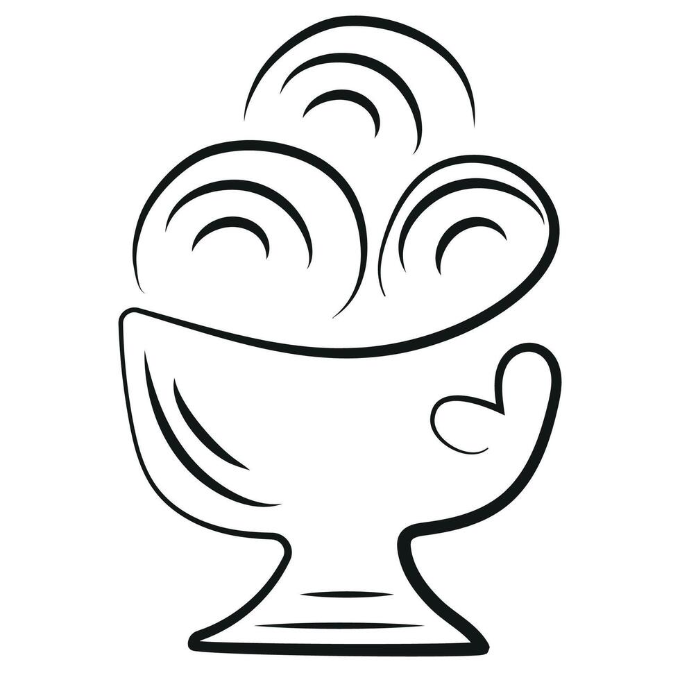 ice cream logo, namely three balls in a transparent cup in line art style vector