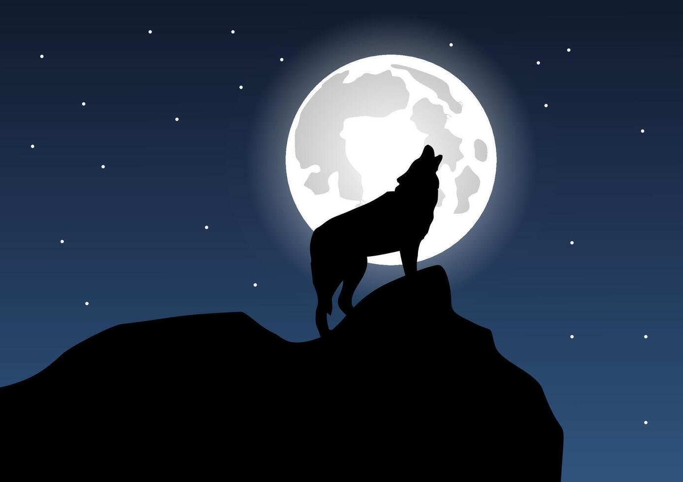 The wolf in the mountains howls at the moon vector