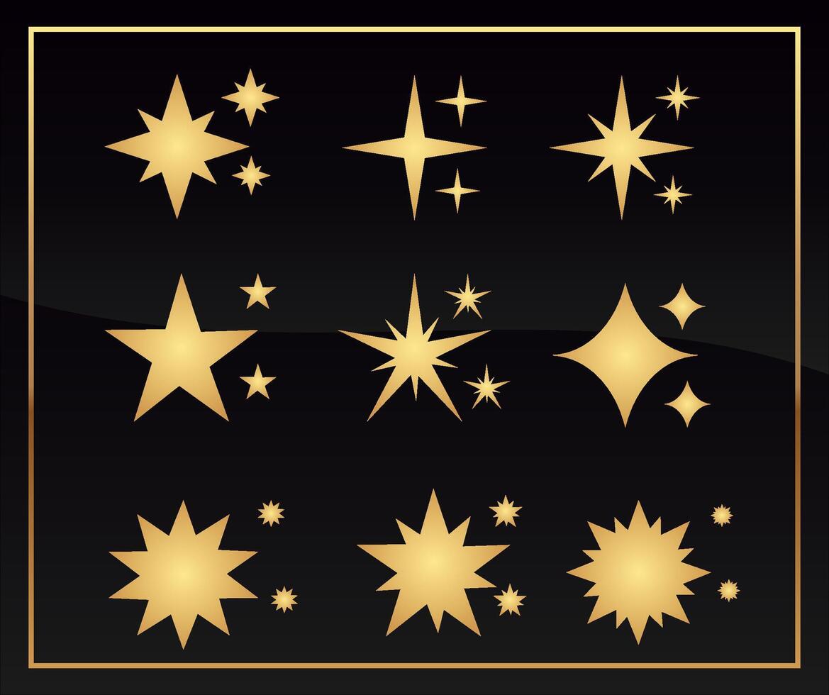 Set of gold stars on black background vector