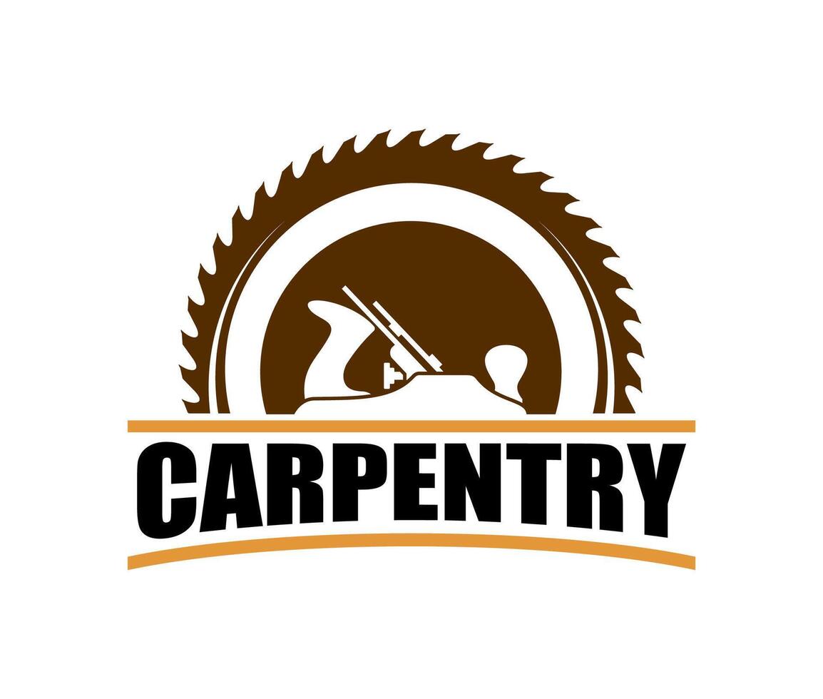 Carpentry icon, woodwork service, saw blade, plane vector
