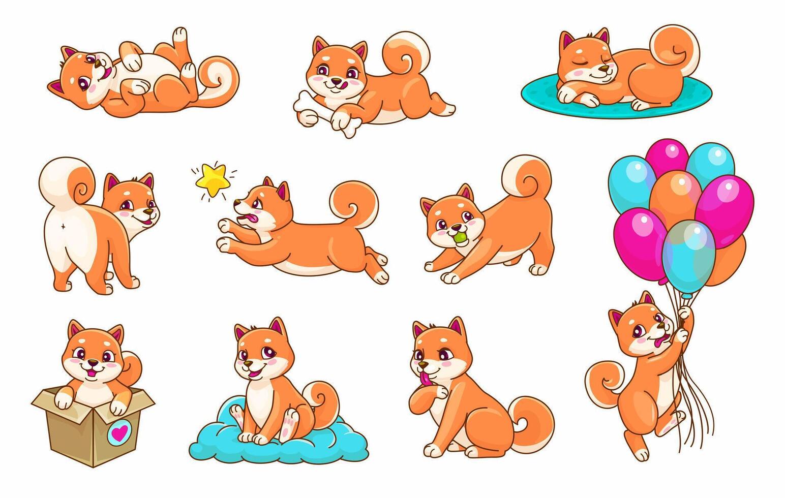 Cartoon Shiba Inu dog and puppy pet characters vector