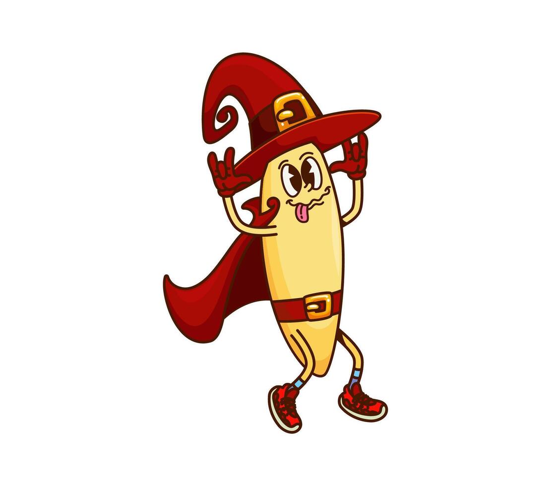 Cartoon groovy orzo Halloween pasta character vector