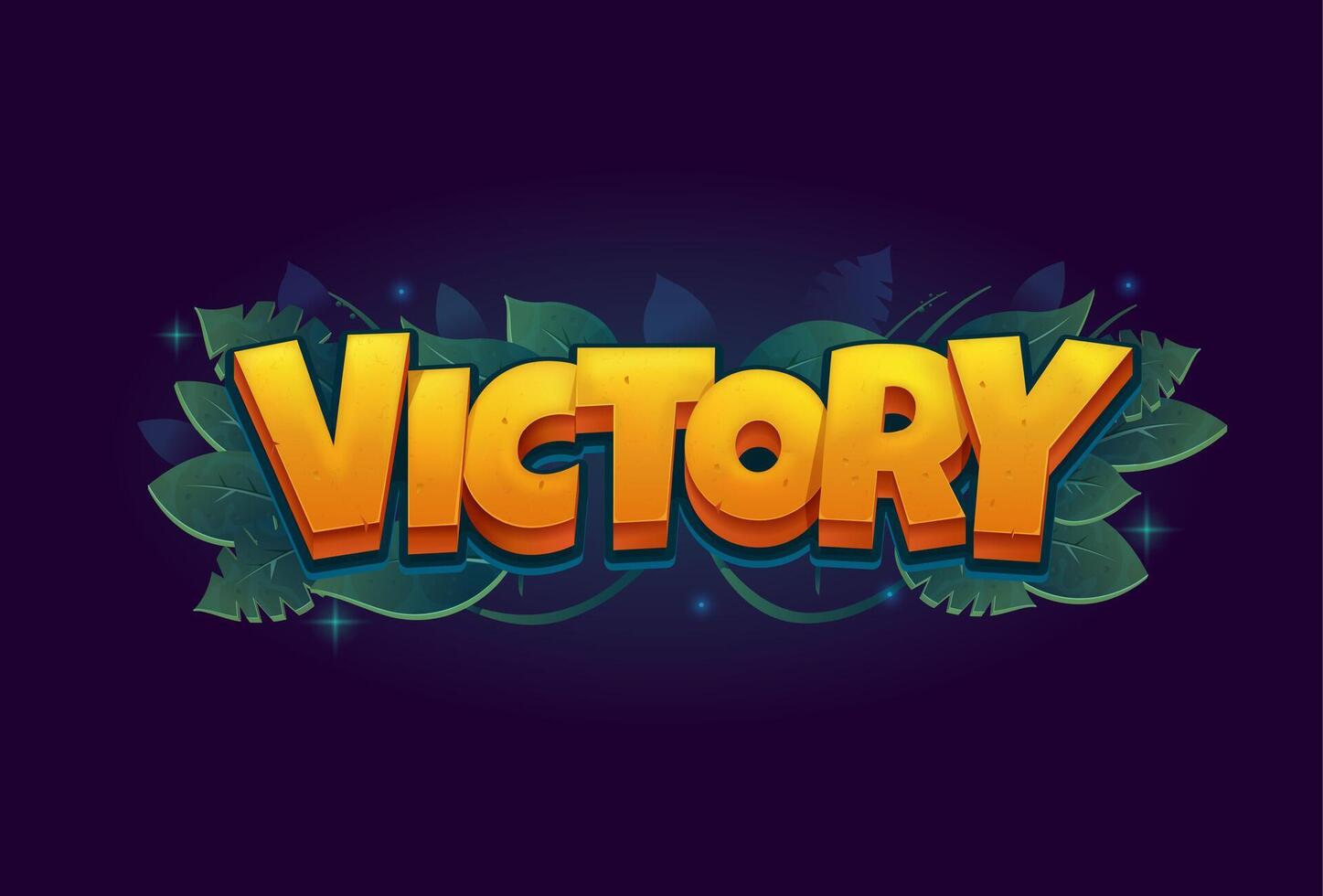 Game victory icon badge. Bright, bold yellow text vector