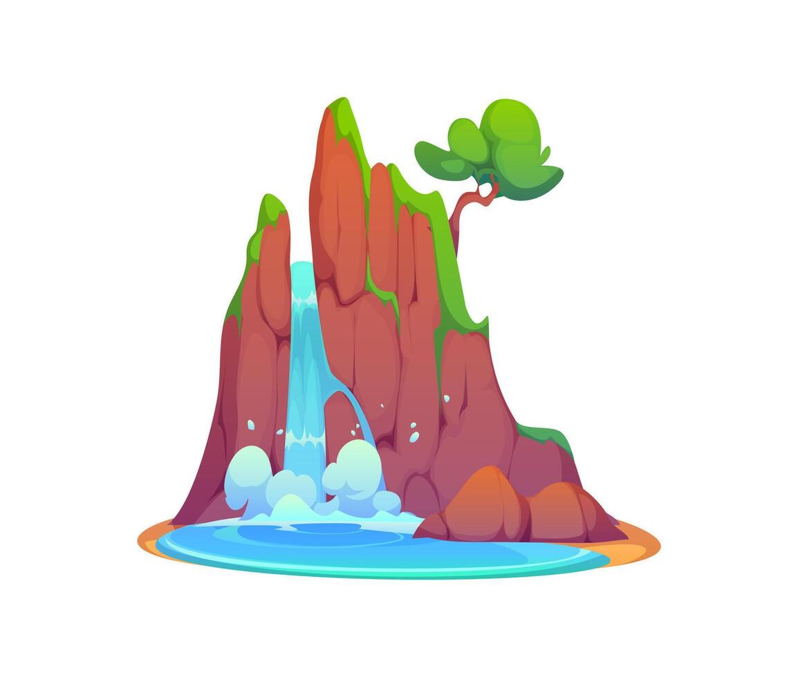 Cartoon waterfall, tropical forest water cascade vector
