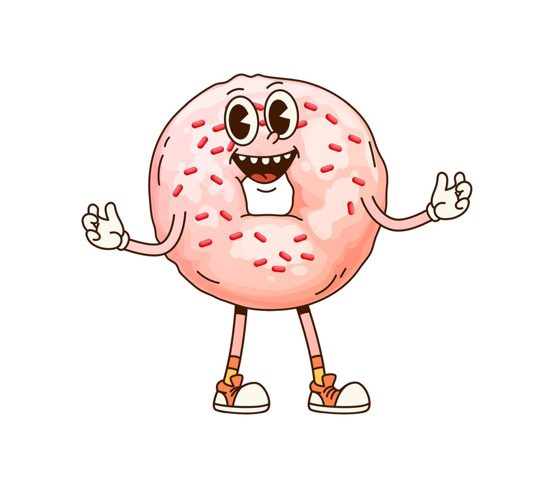 Groovy donut dessert cartoon funny sweet character vector
