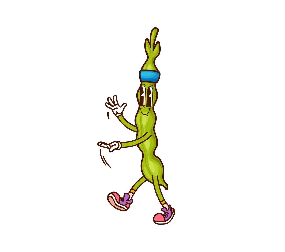 Groovy bean pod vegetable character on fitness vector