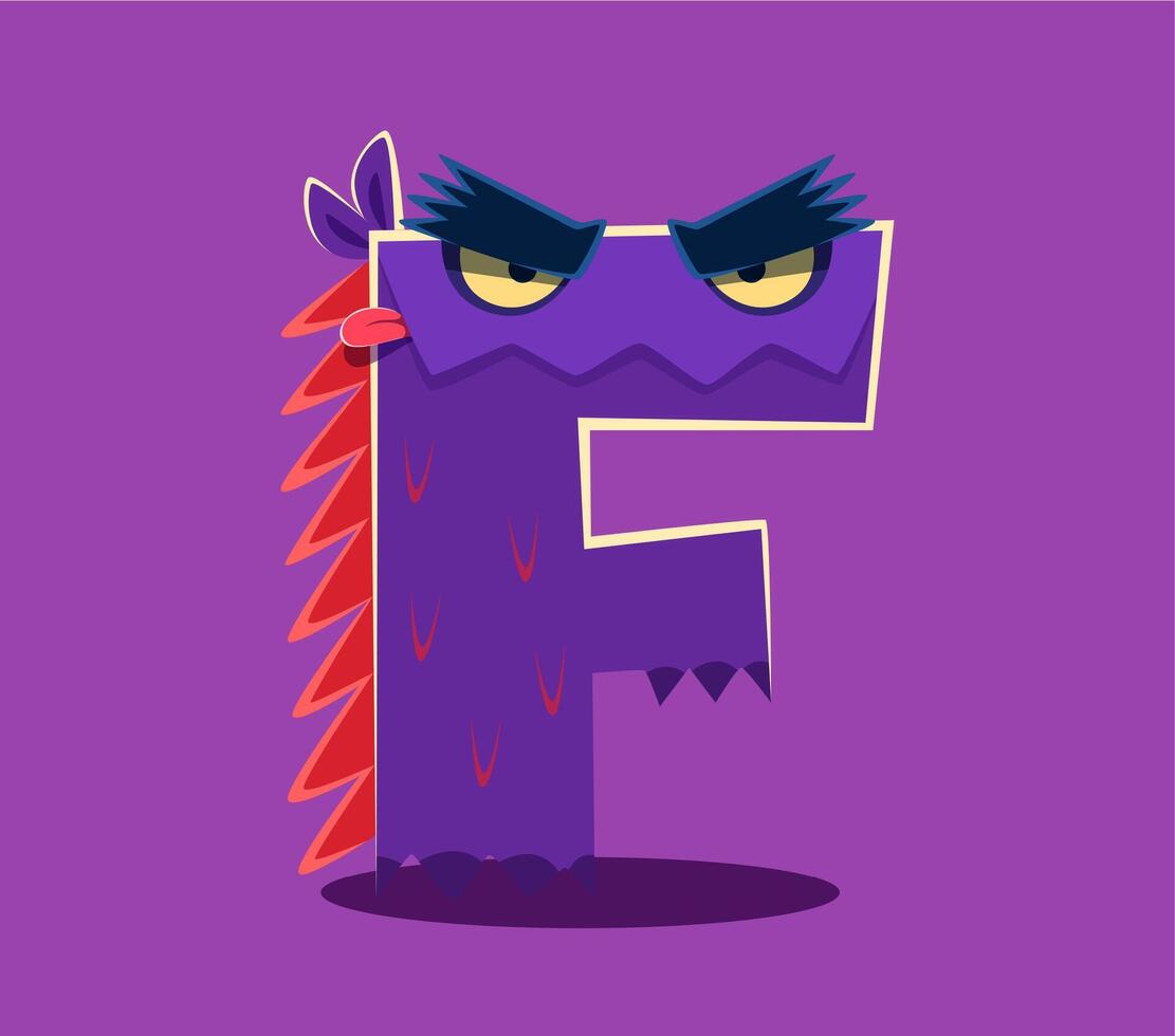 Halloween font letter F bizarre monster character vector