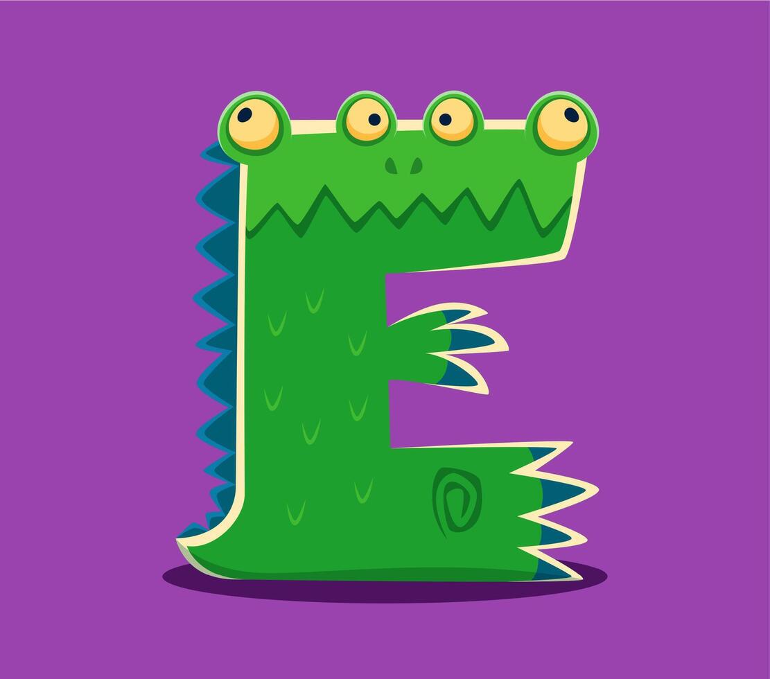 Halloween font letter E scary monster character vector