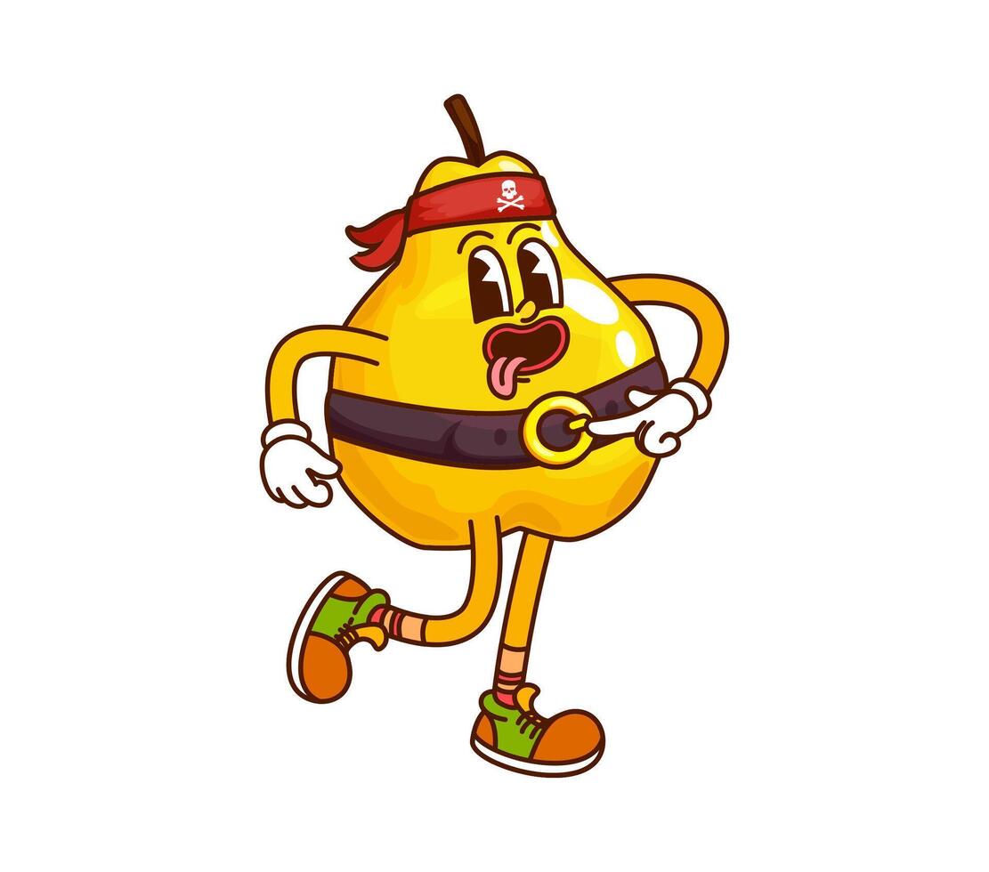 Cartoon groovy pear pirate corsair fruit character vector