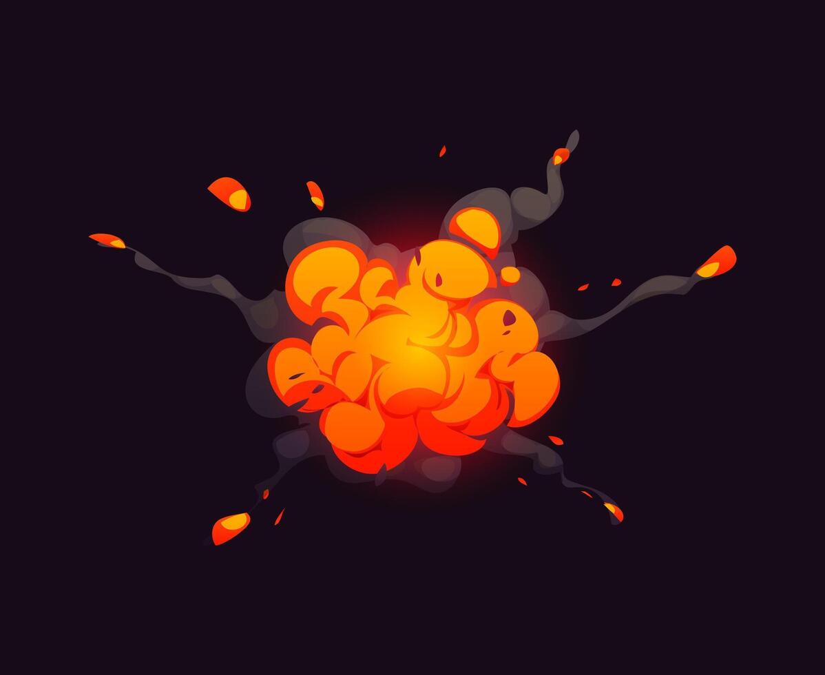 Cartoon boom cloud, bomb explosion effect vector