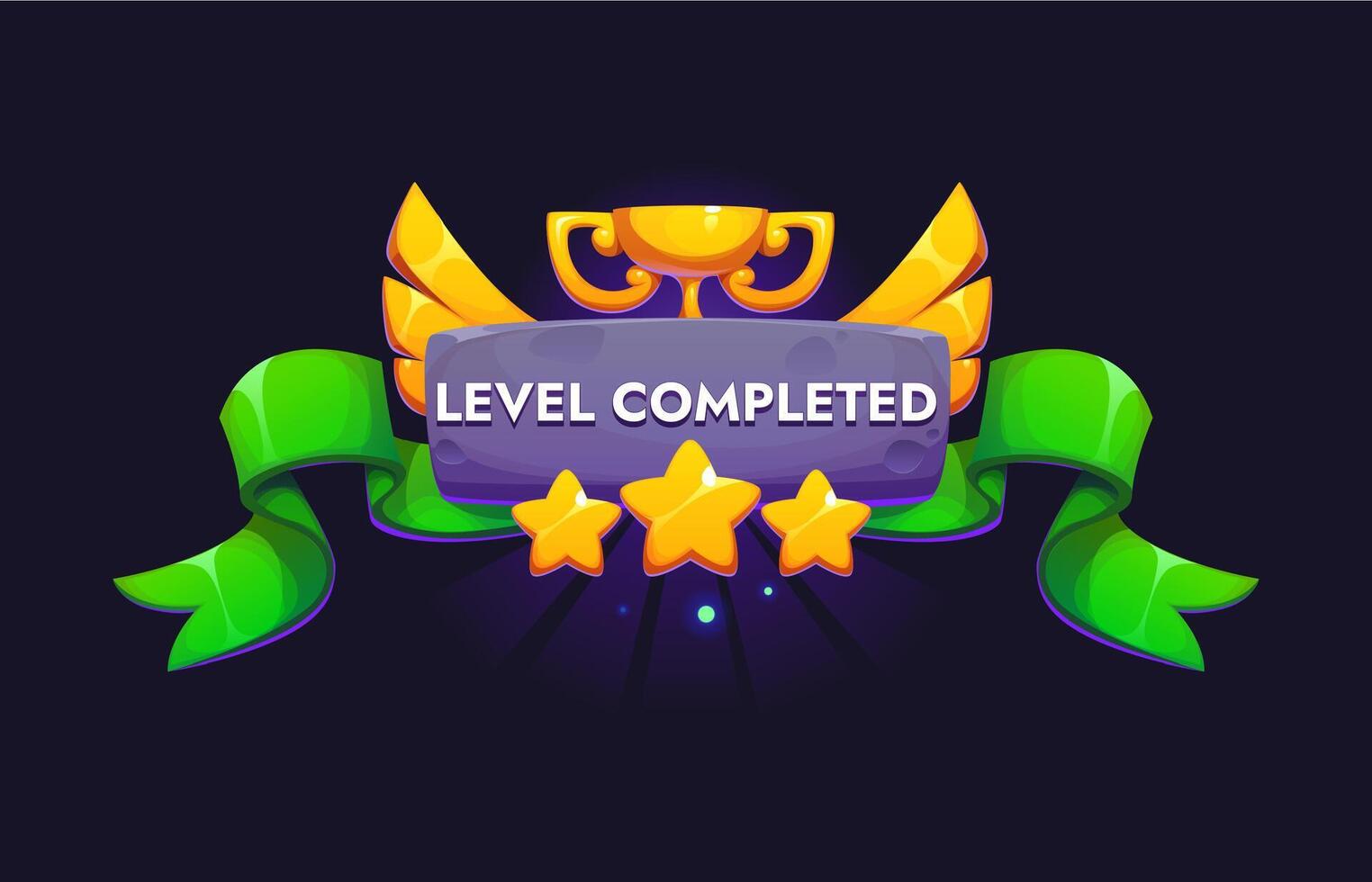 Level completed game badge, victory golden goblet vector
