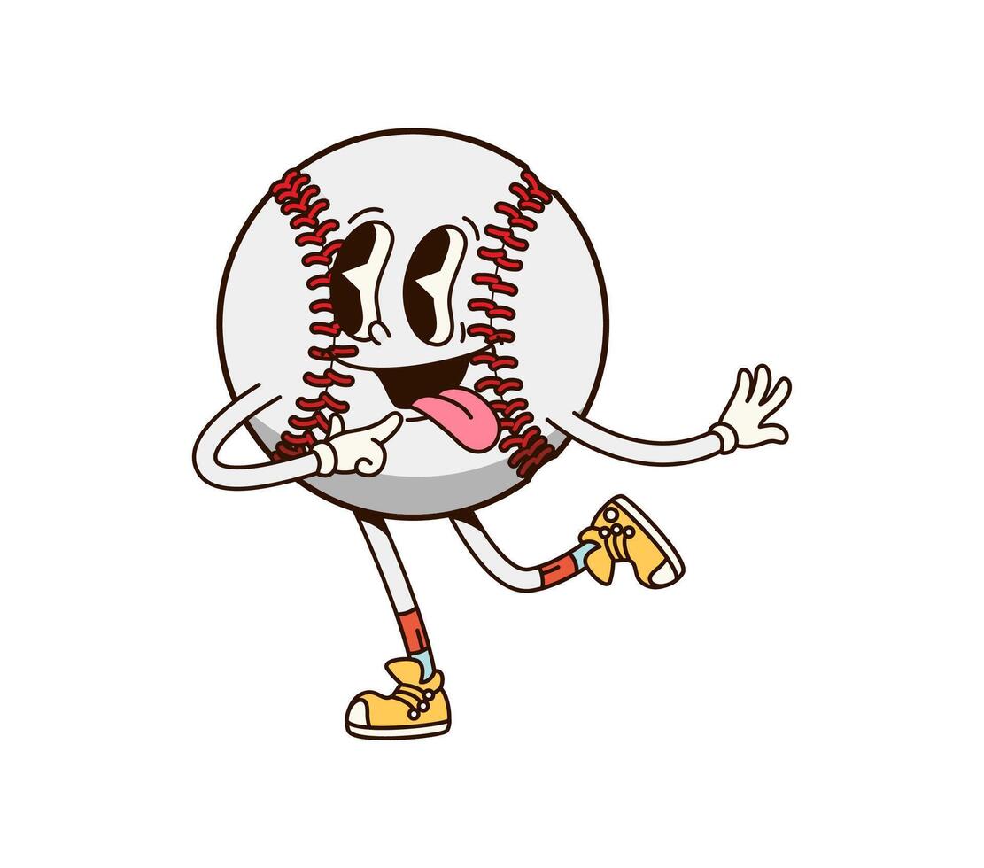 Groovy baseball ball sport character with tongue vector