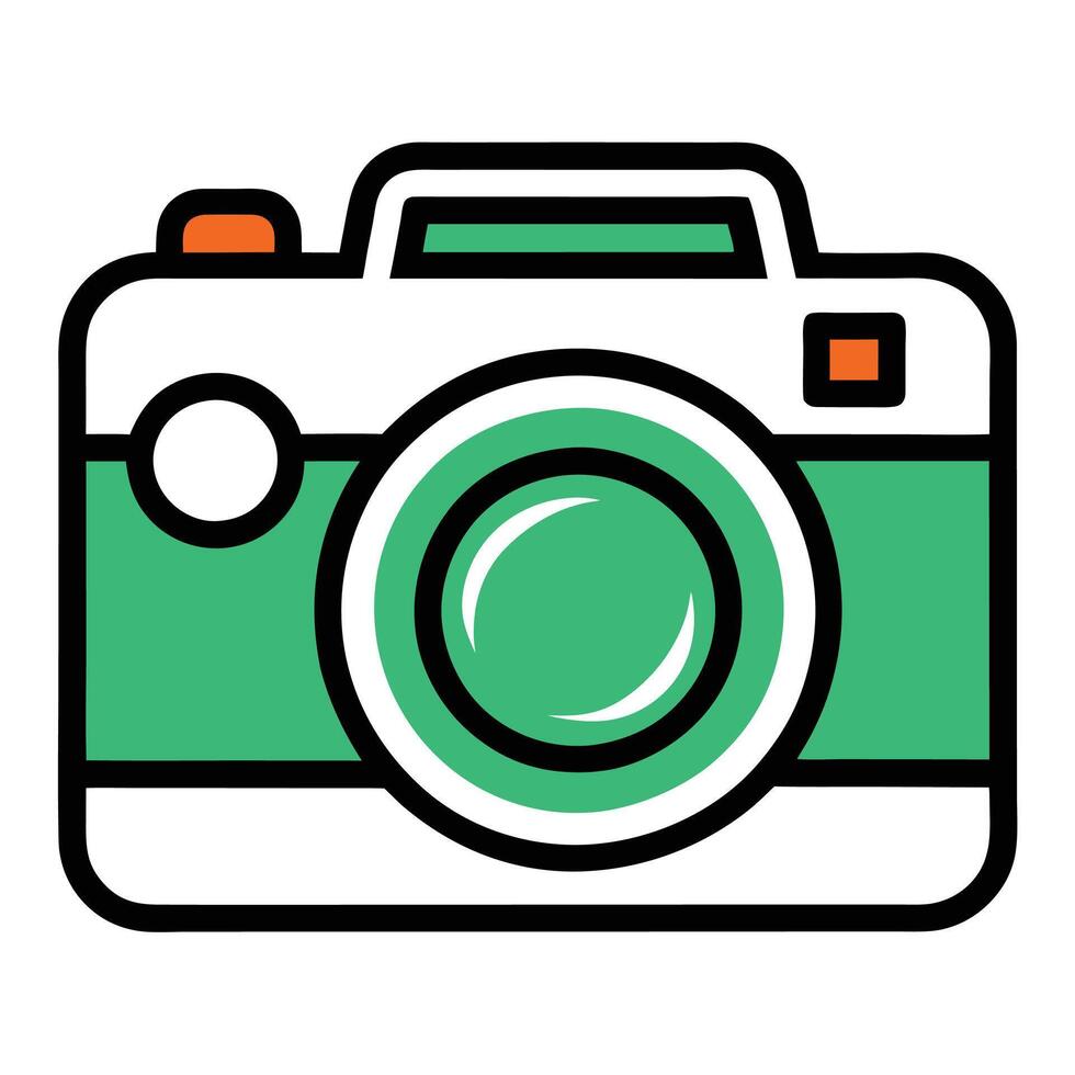 Icon, camera, retro style, mint green and white, simplified design, bold outlines, flat color, geometric shapes vector
