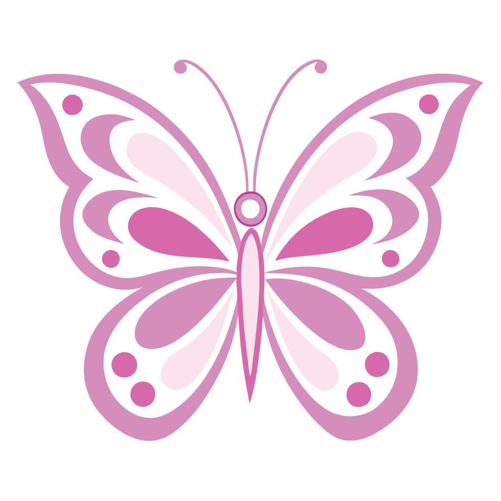 Stylized butterfly logo, pink and white color scheme, symmetrical design, ornate wing patterns, vector