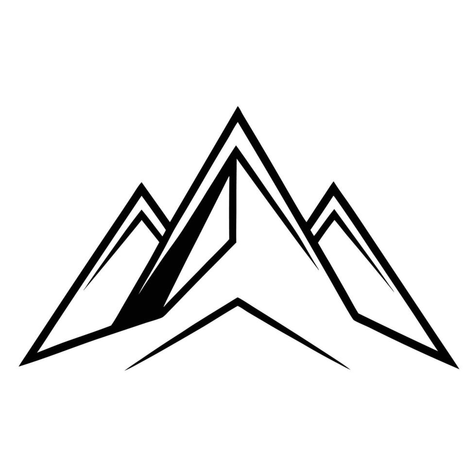 Minimalist mountain logo, geometric abstract peaks, black and white design, sharp angles, triangular shapes vector