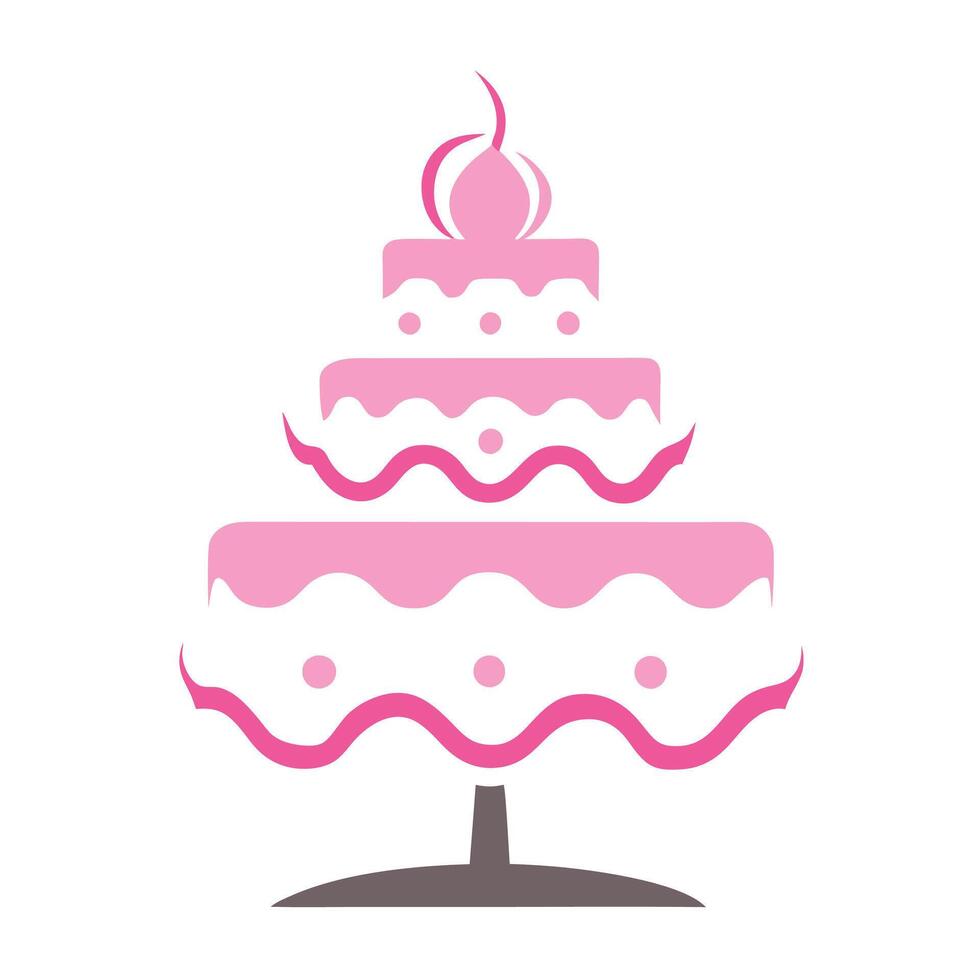 Pink wedding cake, layered, stylized, minimalist design, white background, polka dots, wavy frosting, vector