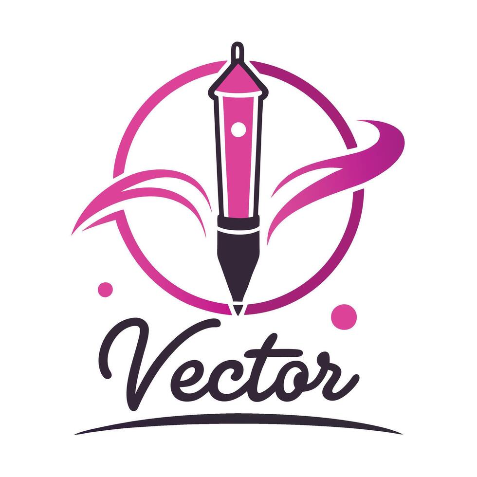 Logo design, graphic pen tool, pink and purple color scheme, circular emblem, swoosh elements, text, minimalist typography, digital art concept, creative brandi vector