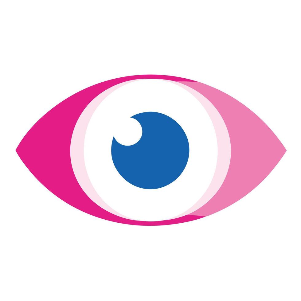 Stylized eye icon, minimalist design, bright pink and blue colors, graphic illustration, flat art, abstract eye shape, vector