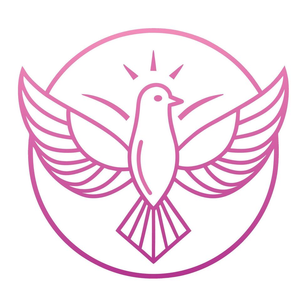 Pink bird logo, stylized dove icon, circular emblem, minimalist design, spreading wings, radiant glow vector
