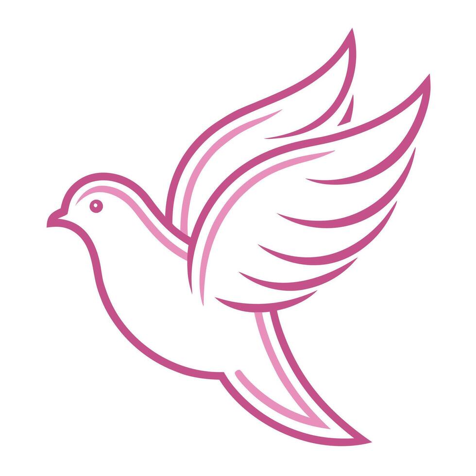 Pink dove logo, minimalist design, stylized bird silhouette, wing spread, flowing lines, graceful curves, peace symbol vector