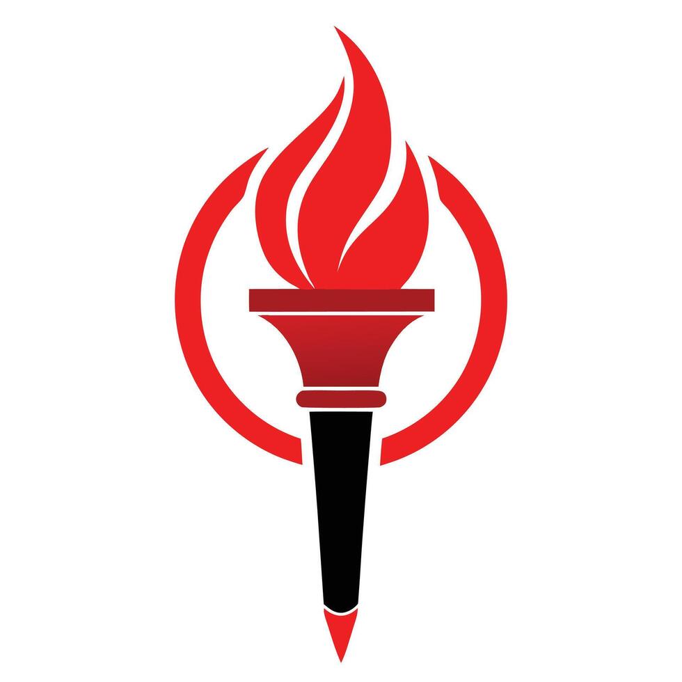 Red torch logo, flame symbol, stylized Olympic torch, minimalist design, flat graphic, bold colors vector