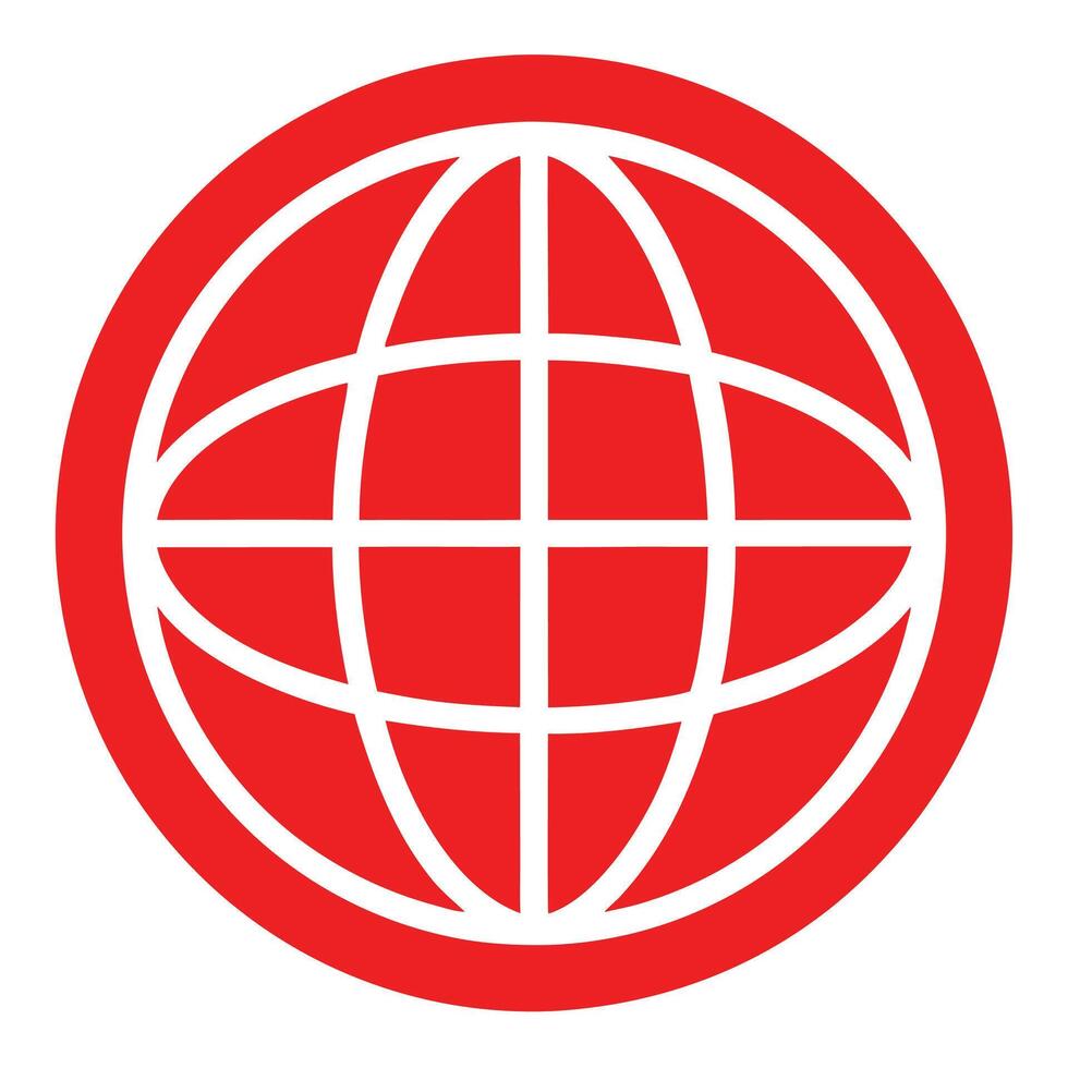 Red circular logo, white grid globe icon, minimalist design, corporate emblem, international symbol, vector