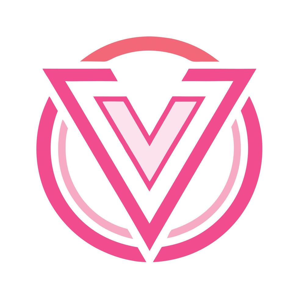 Logo design, geometric shapes, pink and white color scheme, minimalist, abstract, triangular V shape vector