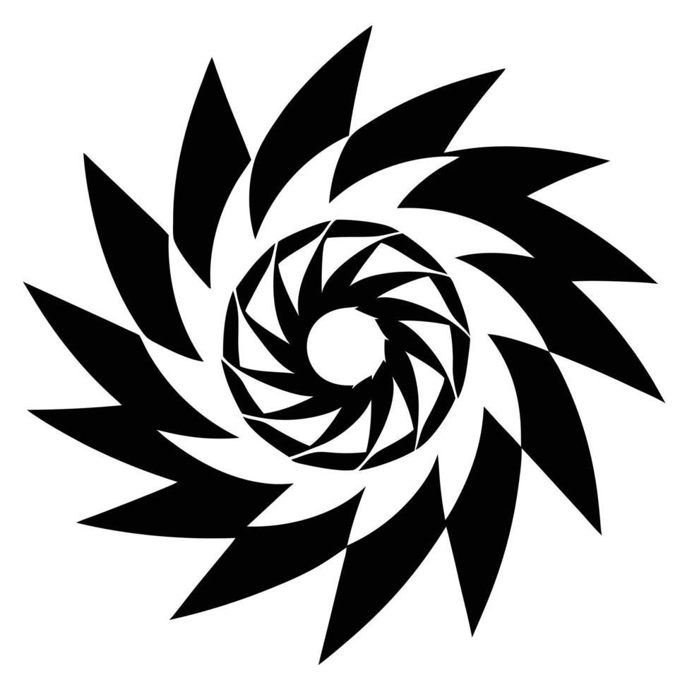 abstract spiral pattern, black and white, geometric design, rotating blades, vortex shape, sharp edges vector