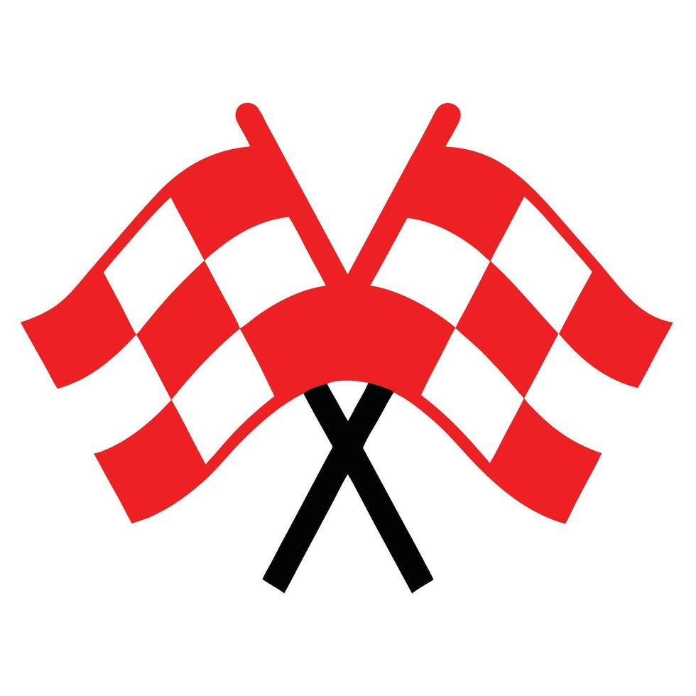 Racing flags, checkered pattern, red and white, crossed flags, motorsport symbol, simplified graphic design vector