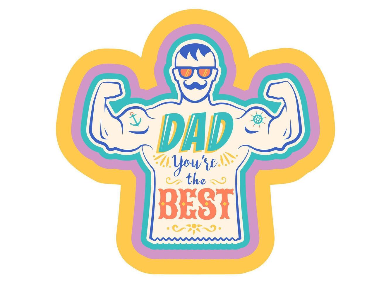 Vintage greeting card for fathers day with best dad on isolated background. Happy Father's day. Illustration of dad. vector