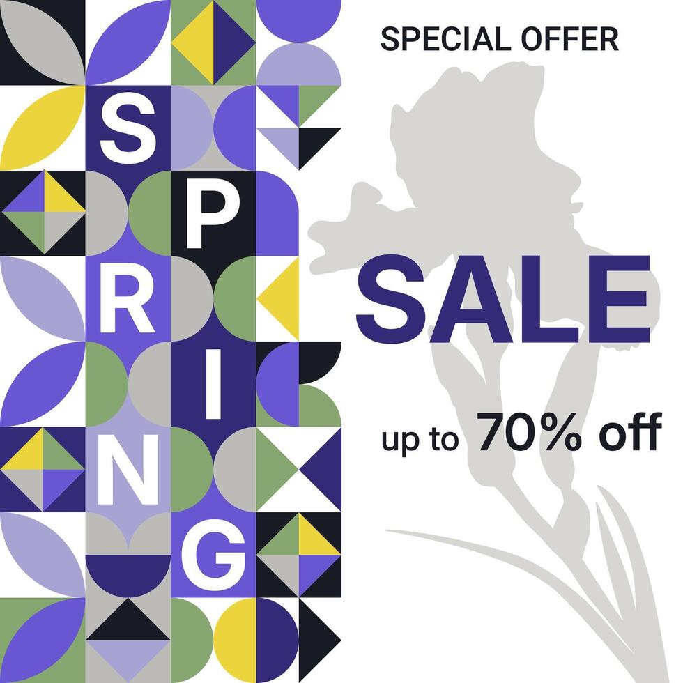 Spring Sale Abstract Geometric Bauhaus Minimalist Banner Poster vector