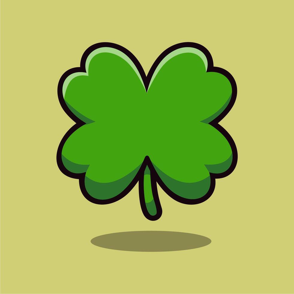 Four Leaf Green Clover Cartoon Icon Illustration, St. Patrick's Day Icon Concept Isolated. vector