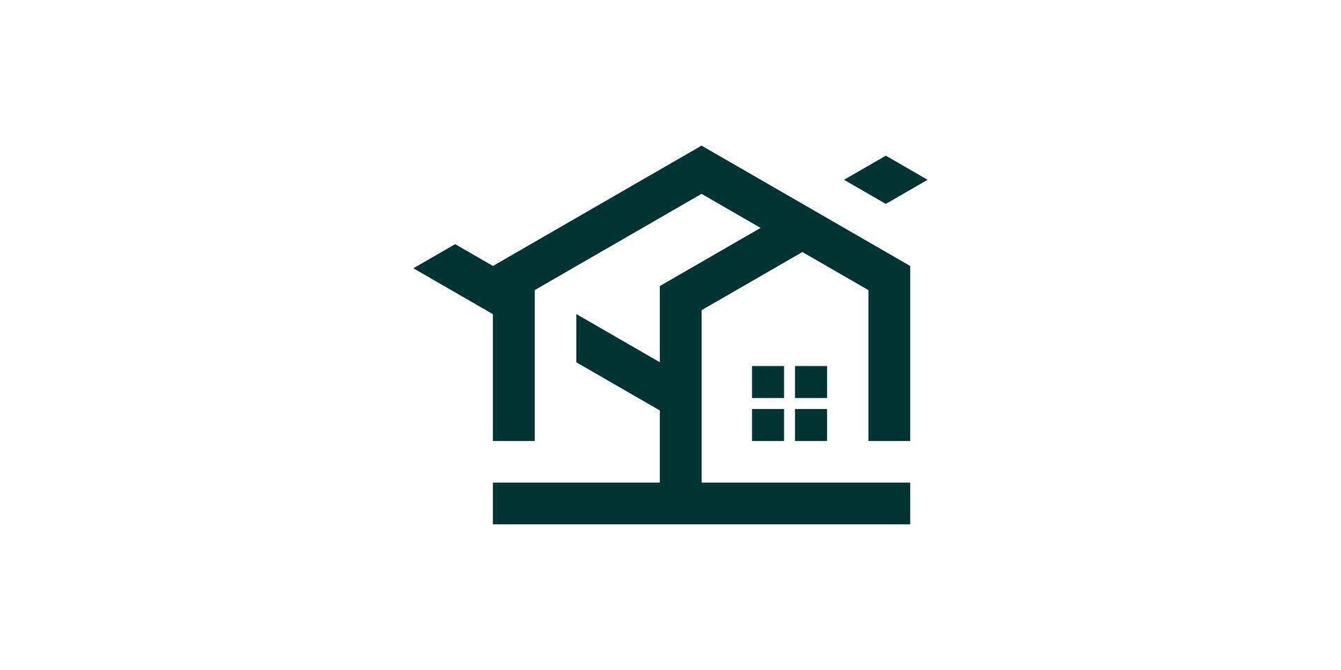 logo design combination of house and tree, symbol for green house, nature, building, icon, idea, creative. vector