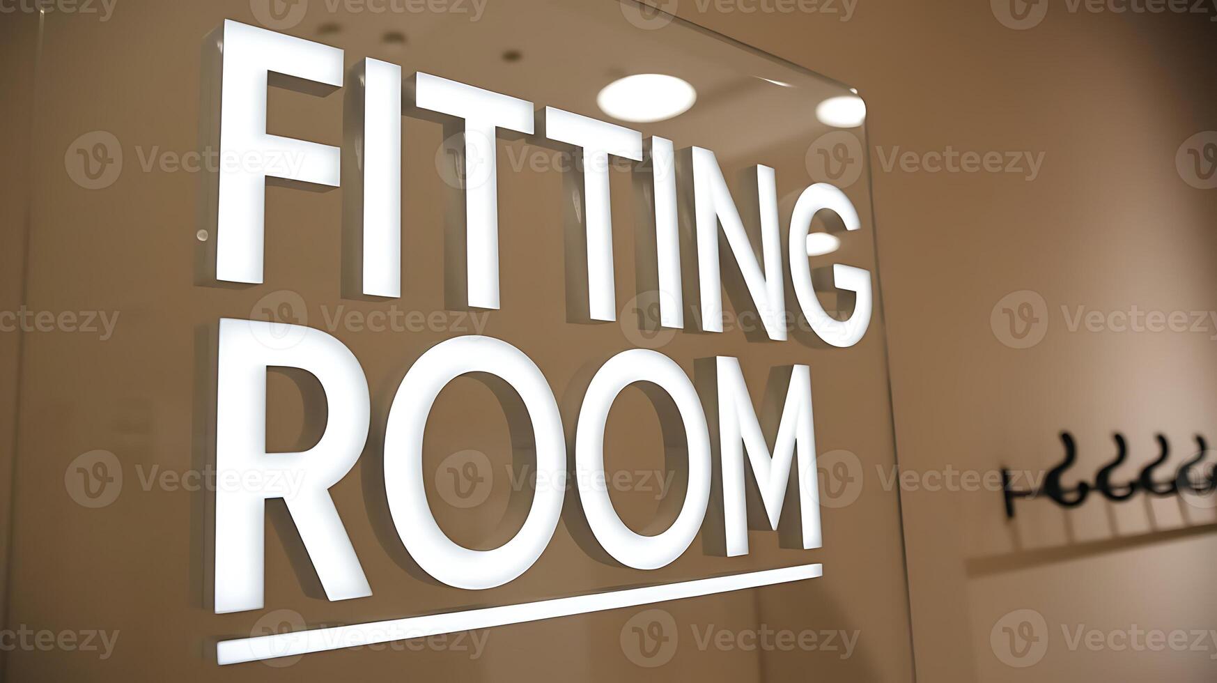 Illuminated Fitting Room Sign with Clothes Hooks, ideal for retail business environments photo