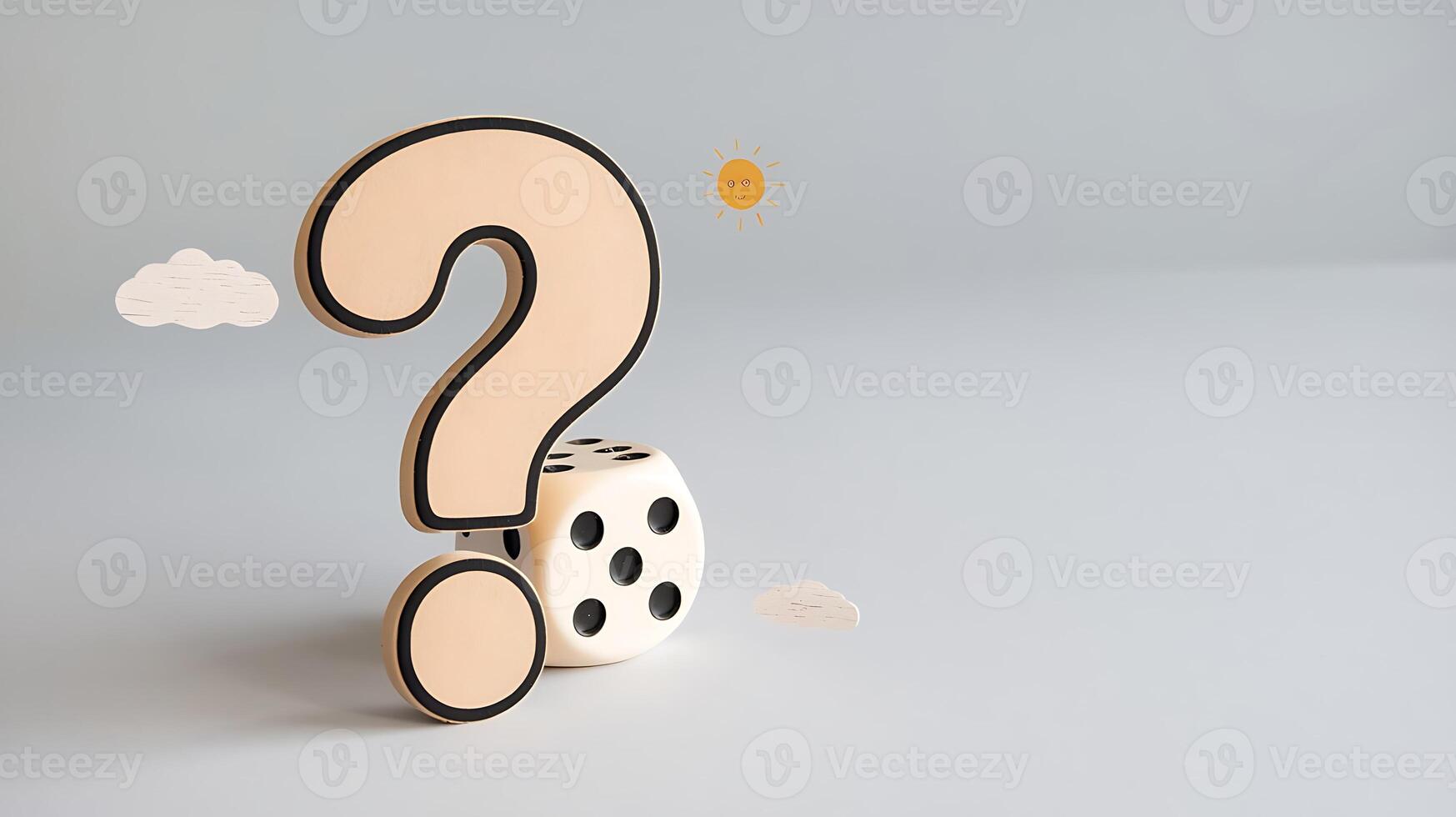 Conceptual business imagery featuring a question mark and dice for decision making or strategy planning photo