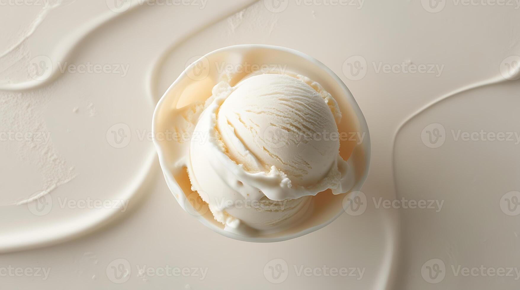 Creamy white ice cream scoops in a bowl on a smooth surface for business purposes photo