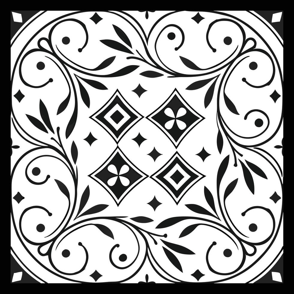 a black and white tile with a decorative design. vector