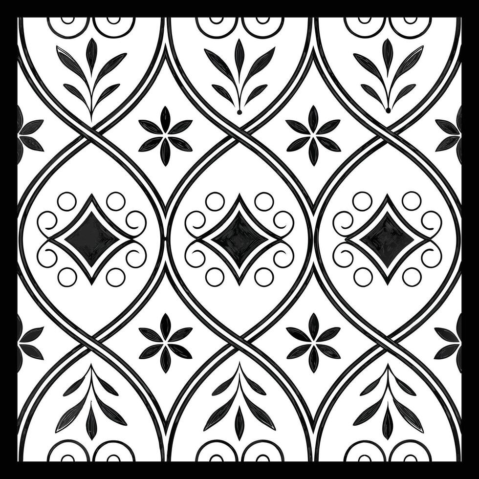 a black and white pattern with a floral design. Luxurious Black and White Floral Pattern vector