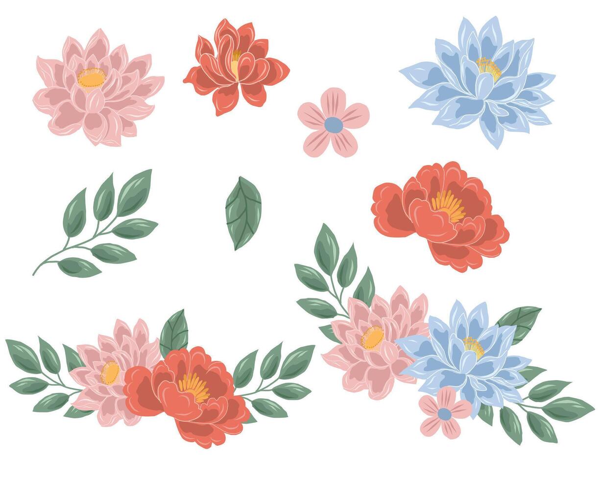 Hand Drawn Lotus Flower Set vector
