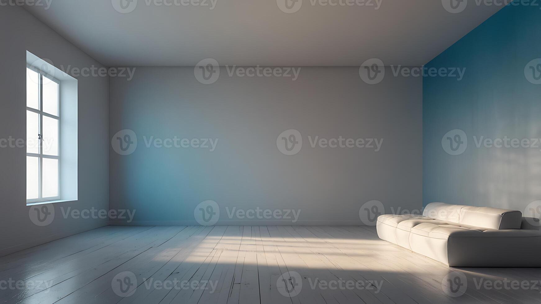 Modern Interior Design with Minimalist Style for Business use, White room with Blue accent wall and white couch photo