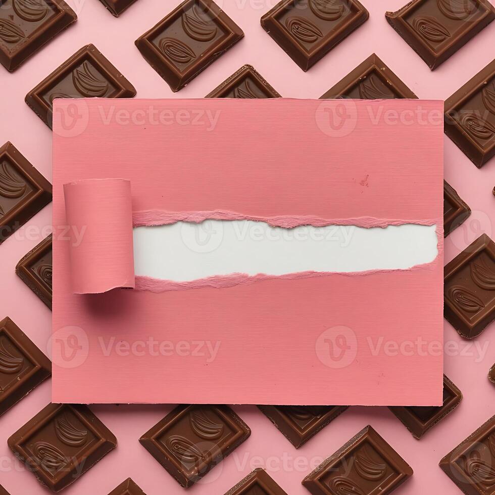 Chocolate background with a pink paper and a ripped paper perfect for business use photo