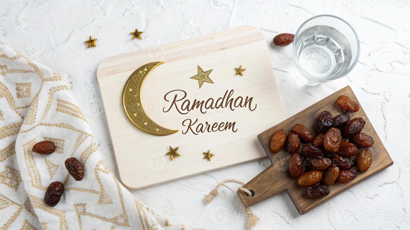 Ramadhan Kareem celebration image with dates and water for business use during ramadan photo