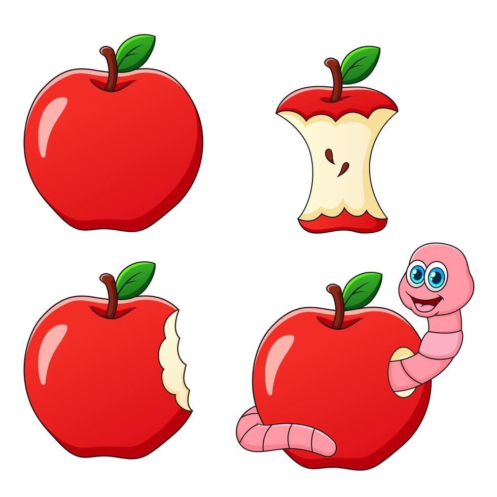 set of fresh apple cartoon illustration vector