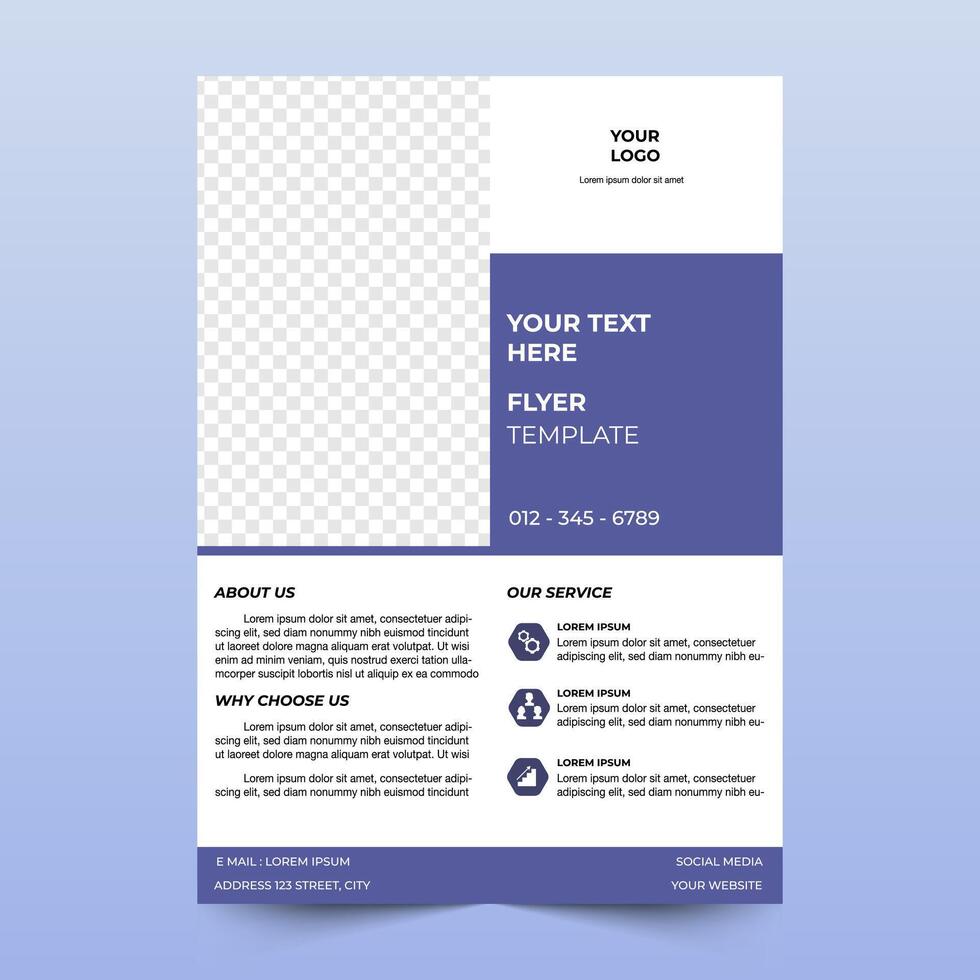 Creative business flyer template in purple color. ready to customize. minimalist business flyer, brochure, template design. A4 size. Easy to use and edit. vector