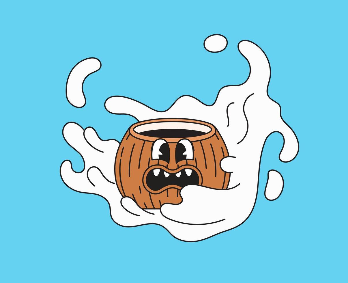 Coconut shell with splashing coconut milk vector