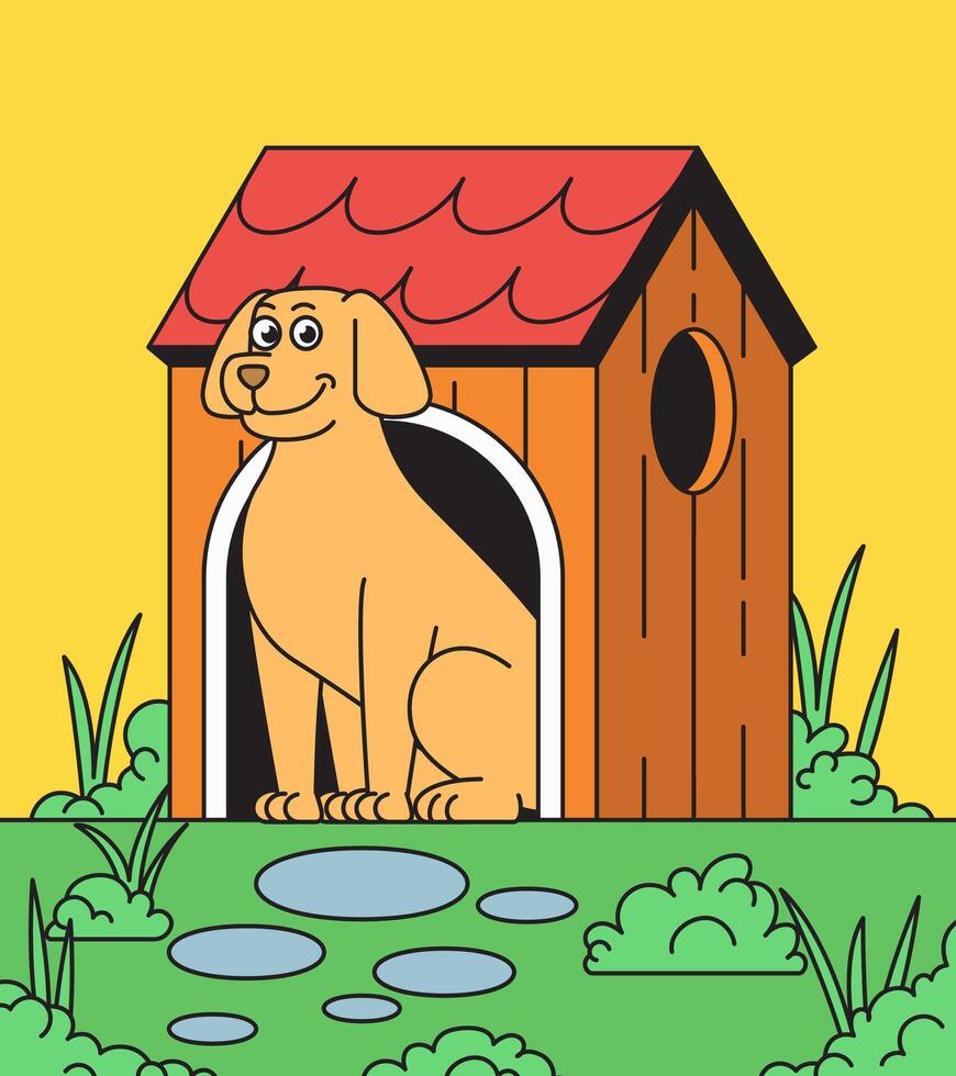 A dog sitting in a doghouse vector