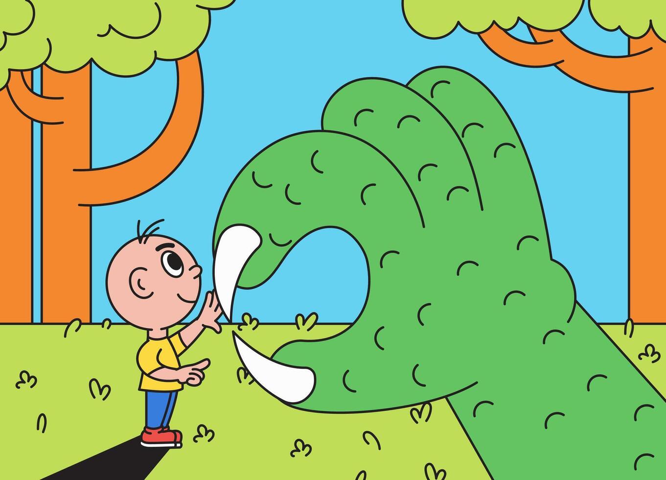 Kid interacting with giant hand vector