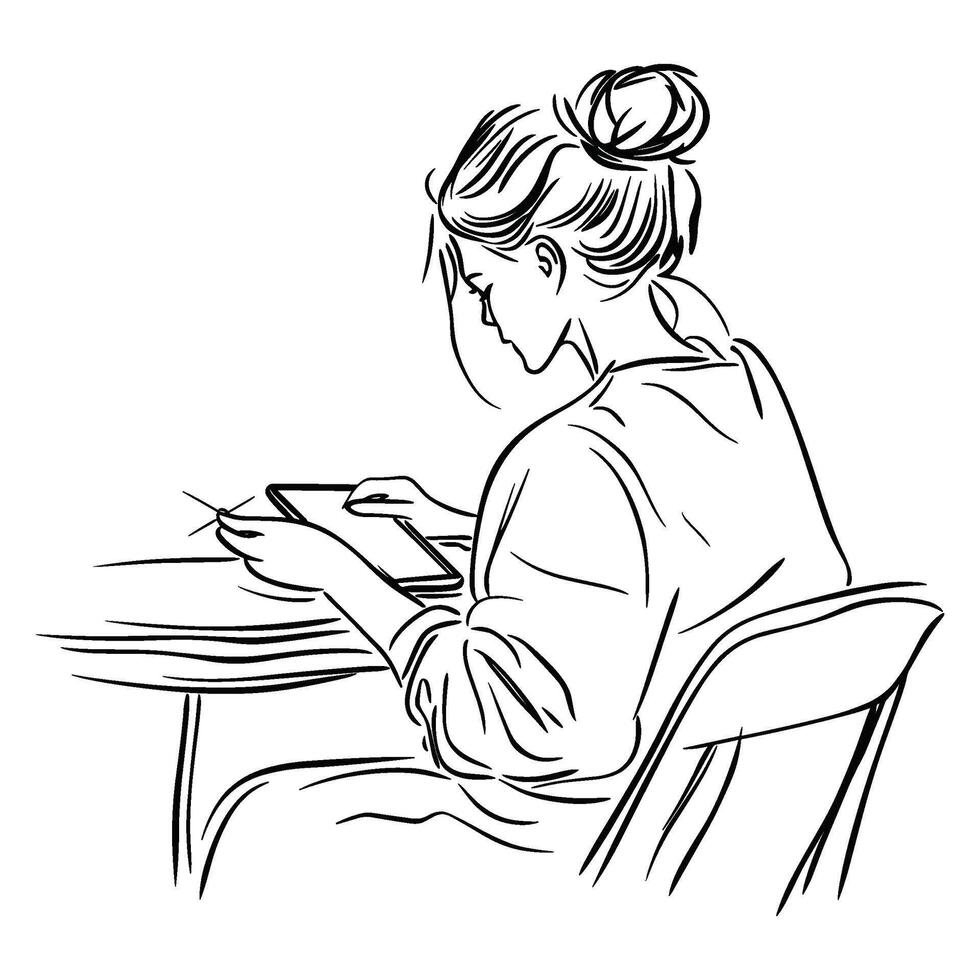Woman Writing Notes in a Creative Workspace vector